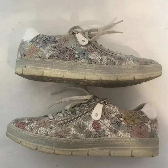 Remonte Soft Women's  Leather Sneakers Shoes Size Eur 37 Floral Zipper Lace Ups - Picture 4 of 9